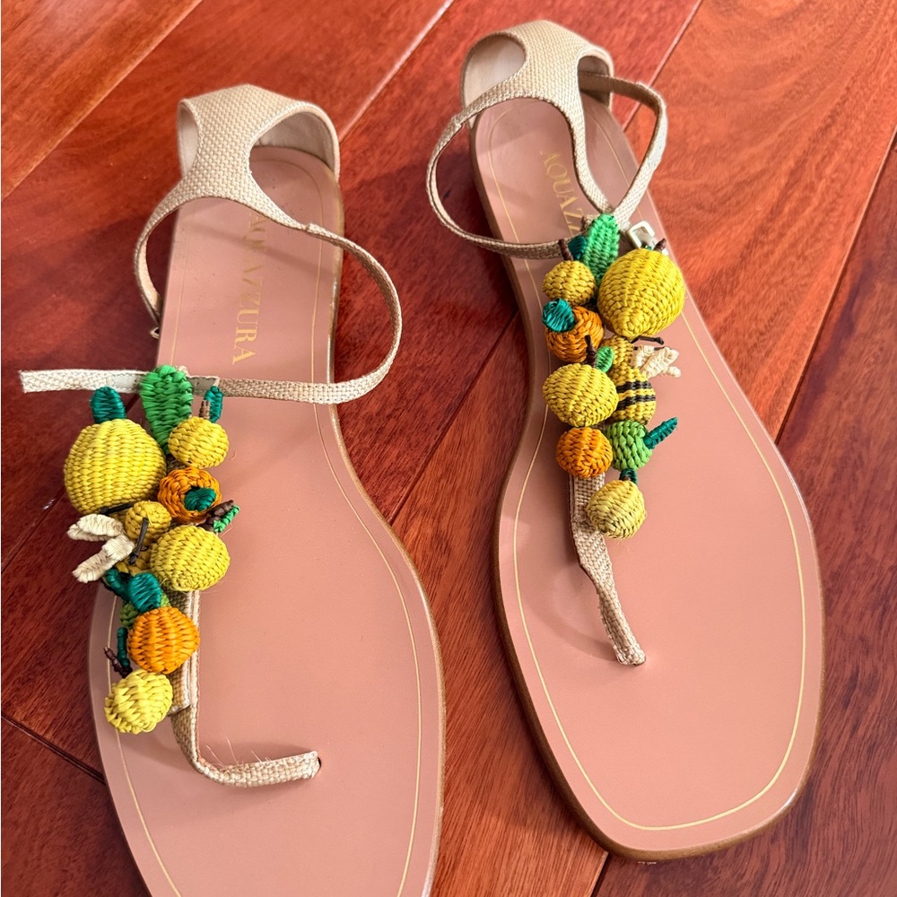 Aquazurra raffia citrus punch sandal  size 40/ 10